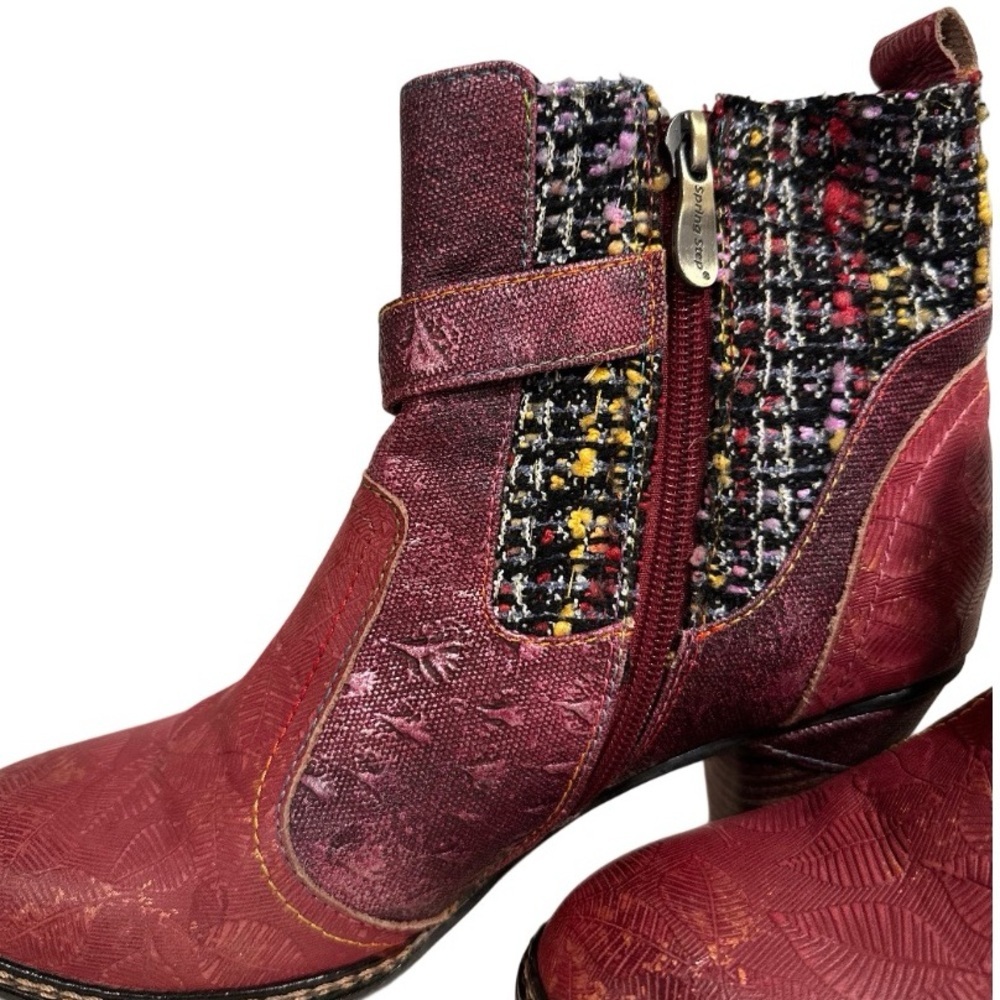 L'Atiste by Spring Step Nancies Burgundy Leather Tweed Ankle Boots Size EU 39 - Picture 4 of 17